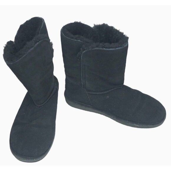 Bearpaw Black Ankle Boots Women 9 Suede Wool Blend 682W Abigail Pull On Winter - Picture 2 of 11